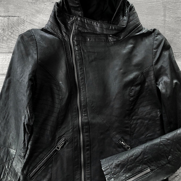 欧洲小众高端羊皮机车夹克女