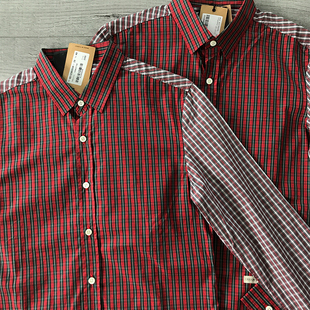 意系鼎奢D刺钫高支数纯棉撞色红绿格纹高及时装修身衬衫