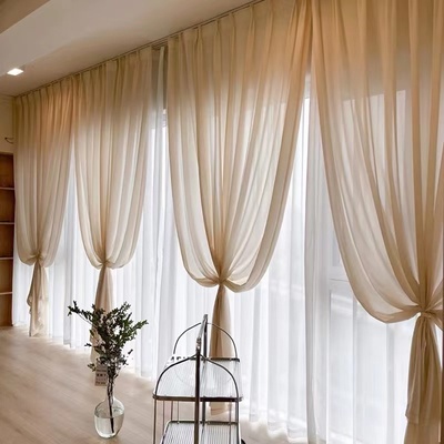 法式氛围高级感奶油纱金刚纱透光不透人防勾丝双层纱装饰纱帘窗帘