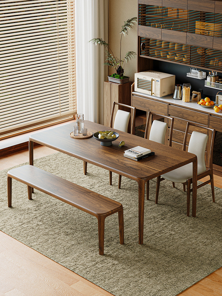 现代北美黑胡桃木实木餐桌长方形吃饭桌子家用简约原木桌书桌茶桌