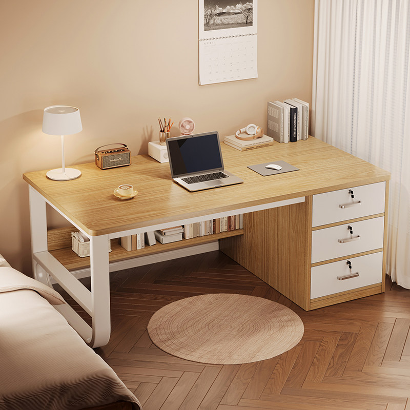 实木书桌学习桌学生家用电脑桌台式工作台卧室带抽屉带锁办公桌子