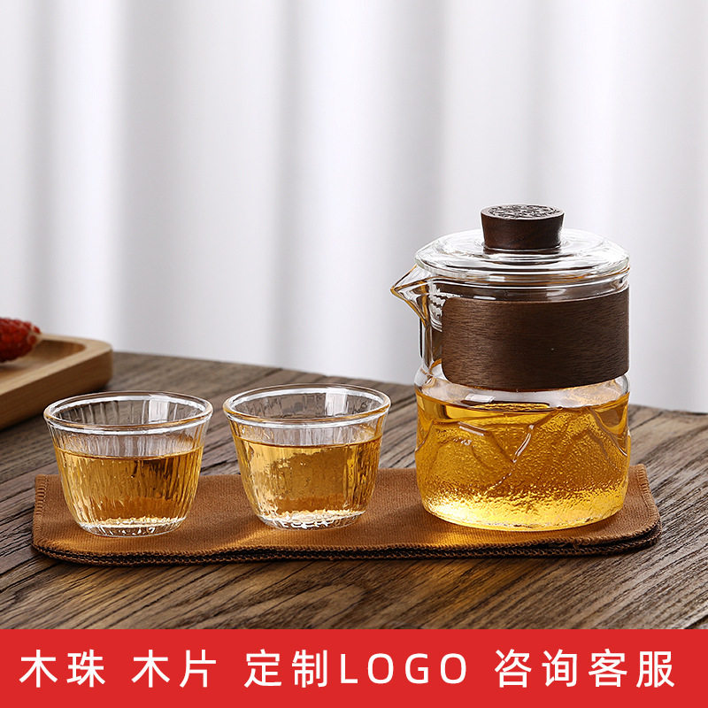 锤纹透明玻璃旅行茶具套