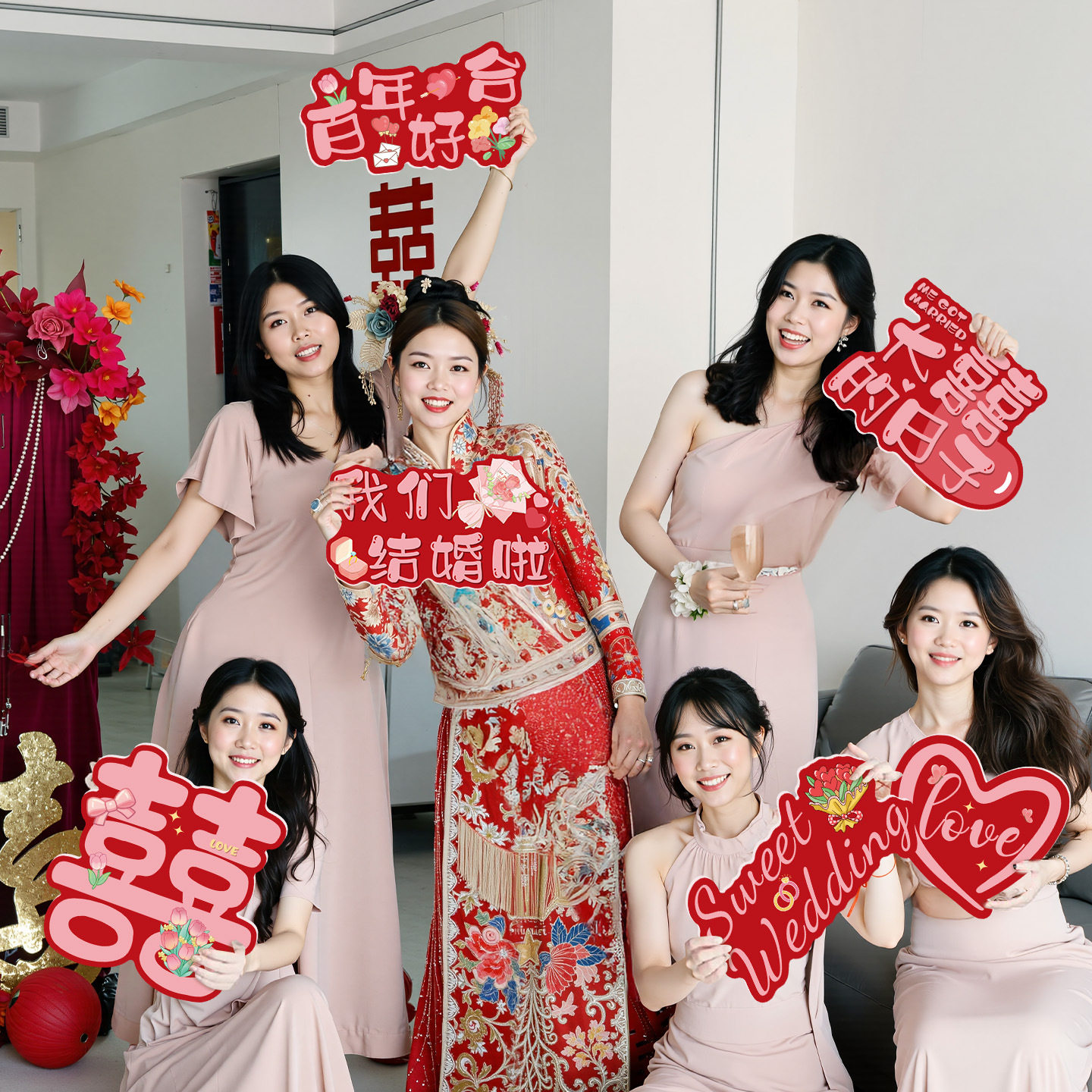 结婚礼晨袍拍照道具创意