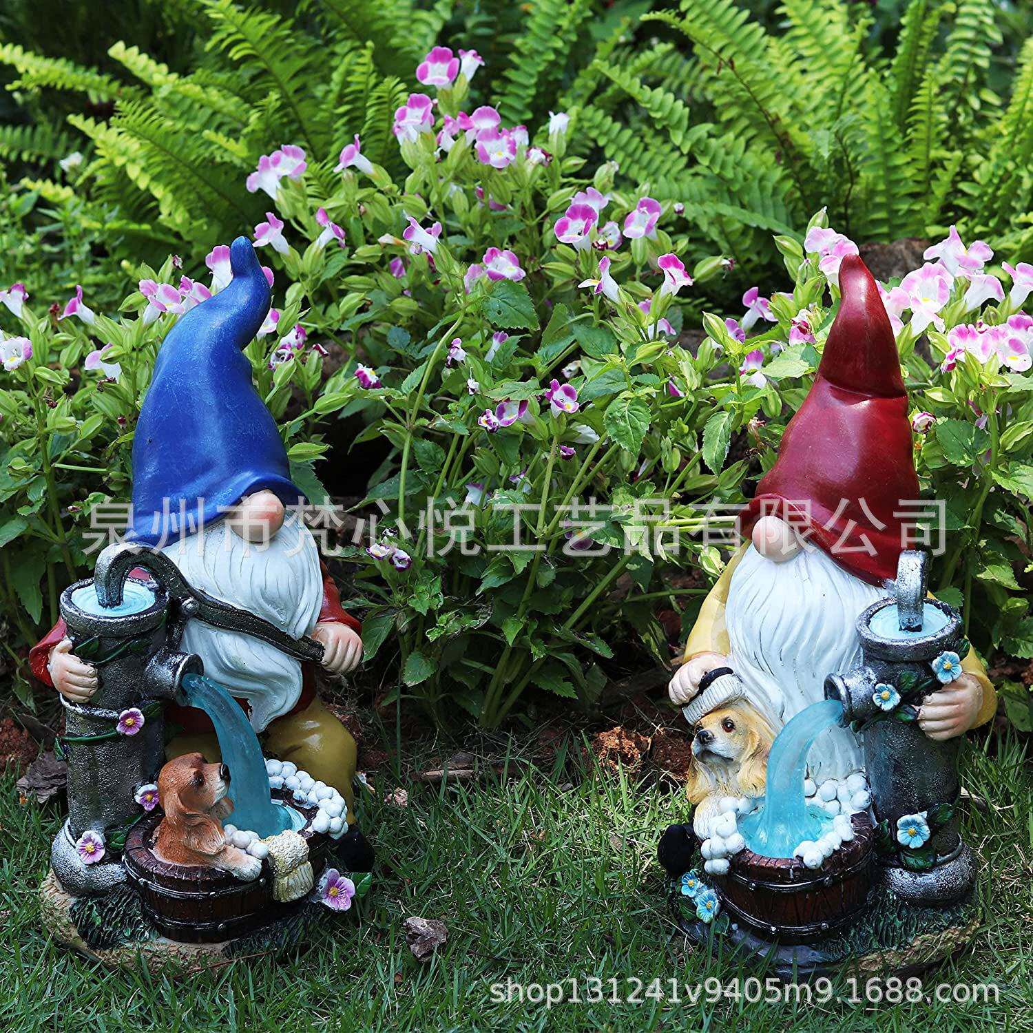 太阳能侏儒树脂雕像小矮人工艺品摆件户外花园草坪庭院装饰灯