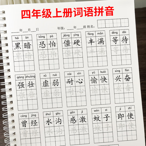 25新同步人教版四年级上下册小学生专用语文词语表专项练习练字帖