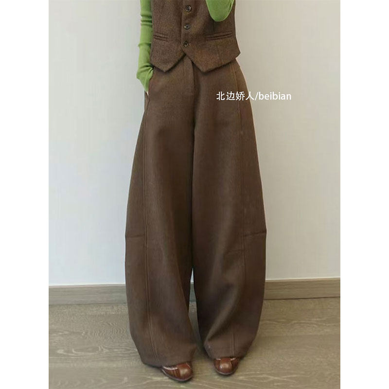 复古通勤风毛呢弯刀阔腿裤女2026早春大码时尚百搭宽松舒适休闲裤,女装/女士精品,大码裤装,淘宝优惠券,粉丝福利购,淘宝优惠卷