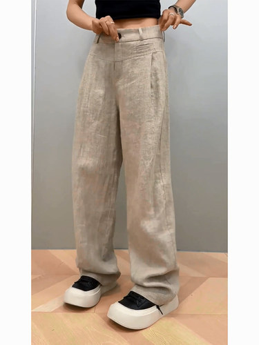 2026新款亚麻弯刀休闲裤卡其