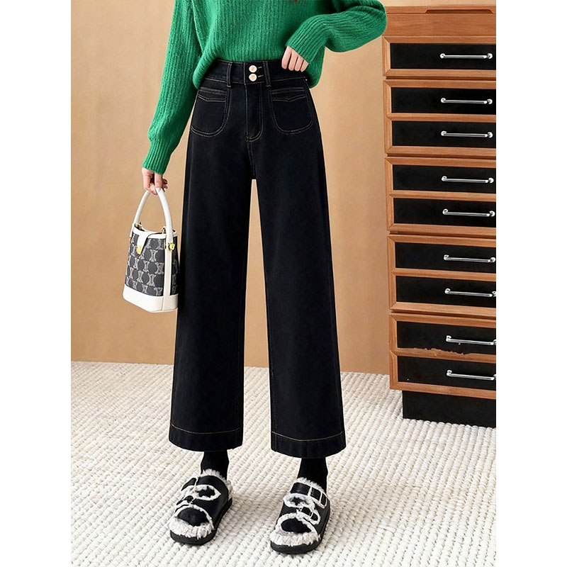黑色阔腿时尚百搭牛仔裤宽松加厚
