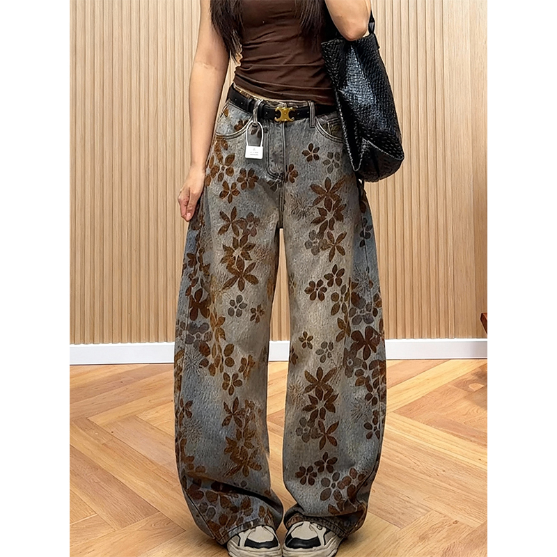 加绒加厚新中式提花高级感牛仔裤