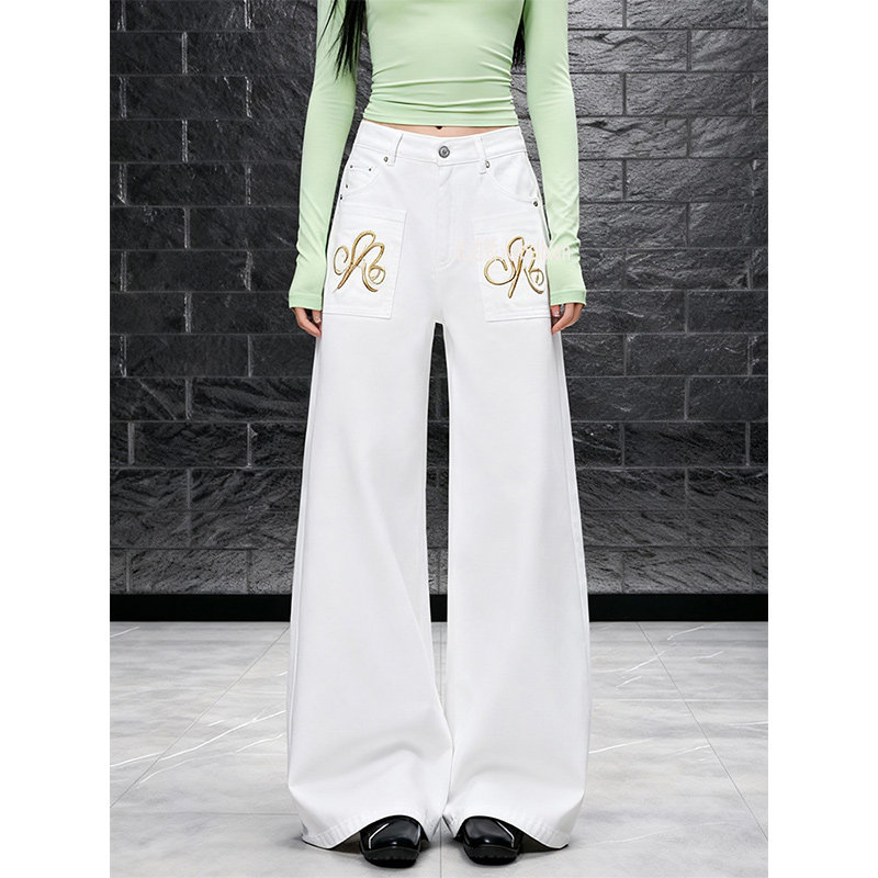 大码刺绣阔腿牛仔裤女2026春季新款高腰显瘦高级感设计感直筒裤子,女装/女士精品,大码裤装,淘宝优惠券,粉丝福利购,淘宝优惠卷