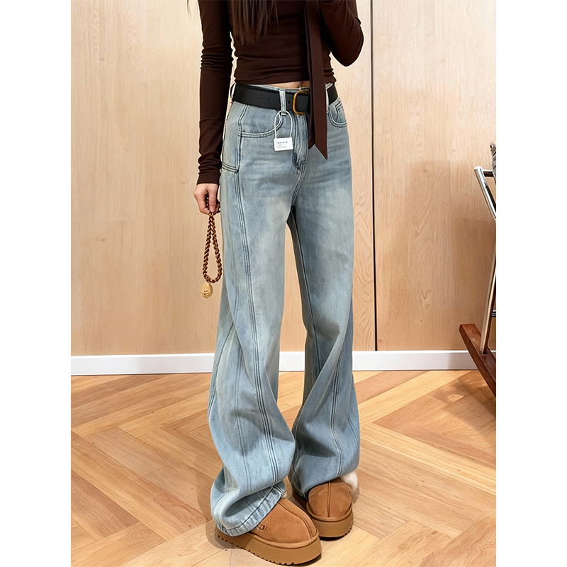 加绒加厚浅蓝百搭通勤牛仔裤女