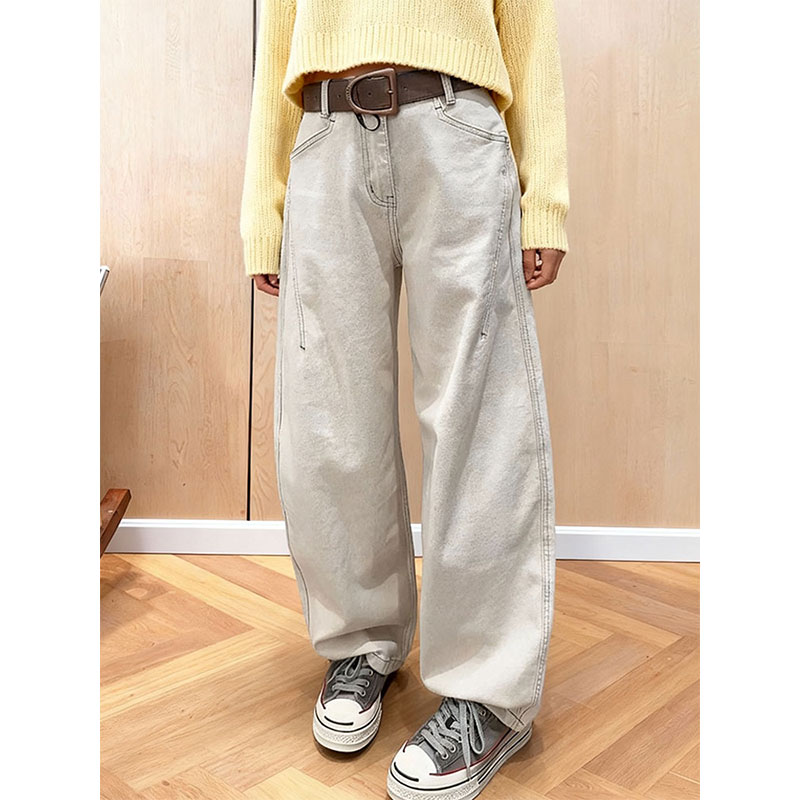 高腰弯刀牛仔裤女宽松阔腿裤