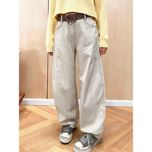 高腰弯刀牛仔裤女宽松阔腿裤