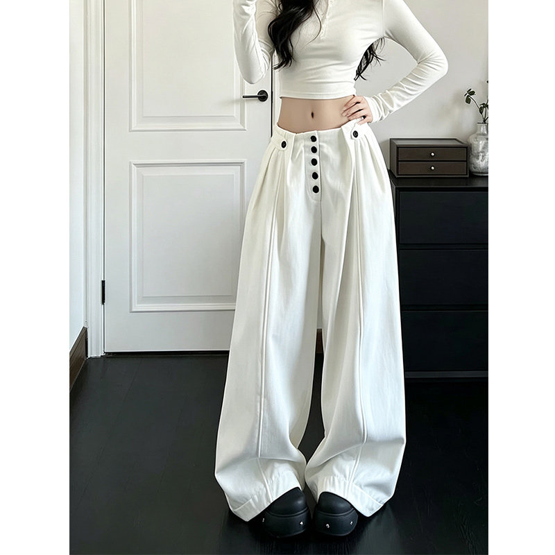 梨形身材白色高腰阔腿裤女秋季新款宽松垂感弯刀裤休闲长裤慵懒风