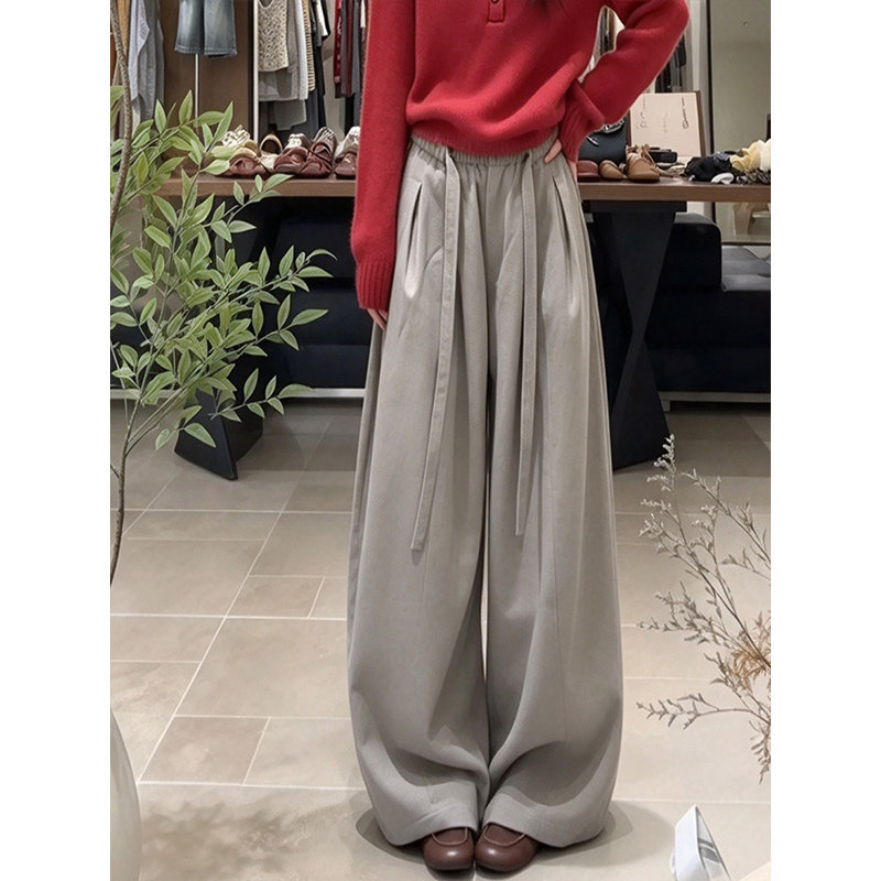 梨形身材白茶色慵懒风高腰阔腿裤女2026秋季新款宽松显瘦休闲裤