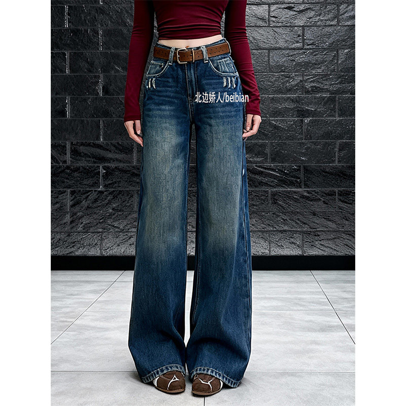 美式复古加绒加厚阔腿牛仔裤女2026春季新款高腰宽松百搭直筒长裤,女装/女士精品,大码裤装,淘宝优惠券,粉丝福利购,淘宝优惠卷