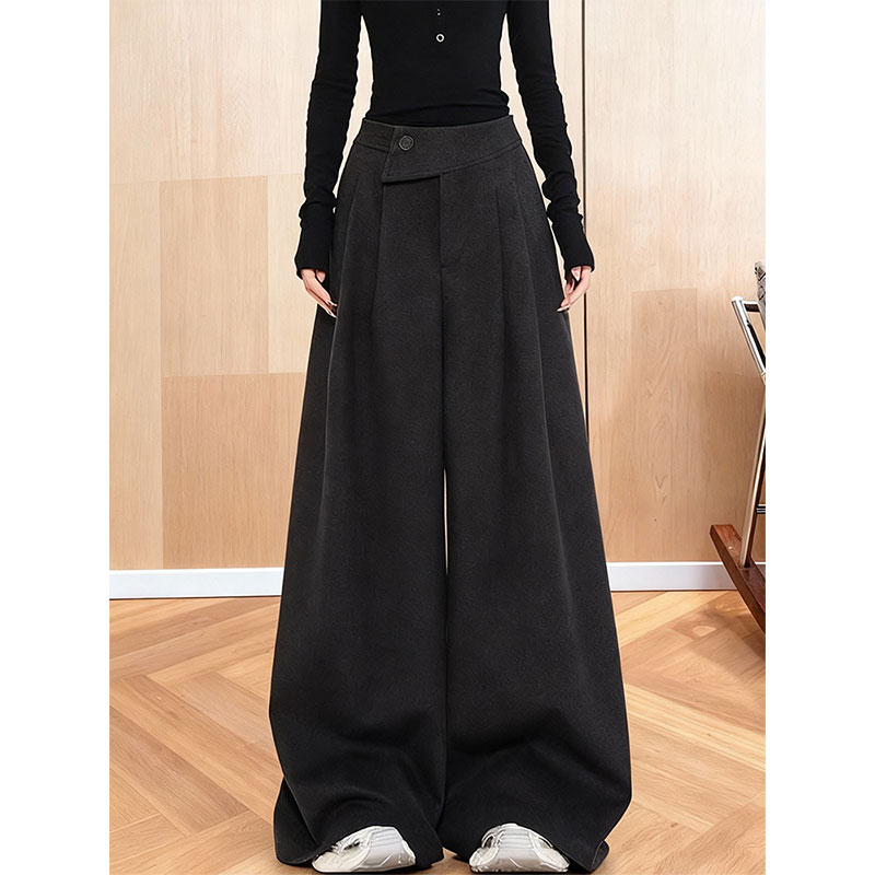 极简风高腰系带阔腿裤女黑色秋冬