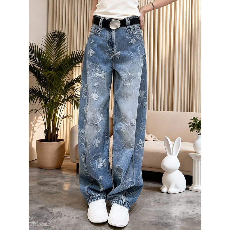 高级感百搭小众设计弯刀牛仔裤女2026春季高腰显瘦宽松垂感阔腿裤,女装/女士精品,大码裤装,淘宝优惠券,粉丝福利购,淘宝优惠卷