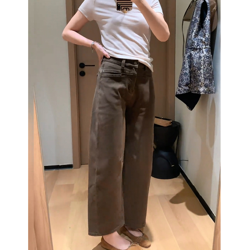 大码复古高腰口袋直筒牛仔裤女20