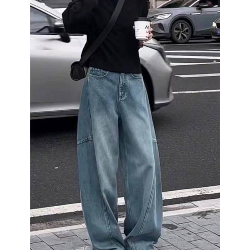 松弛感舒适蓝色牛仔阔腿裤女2025