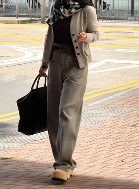 春季2025新款米灰色休闲弯刀裤女老钱风前兜设计感通勤宽松裤子