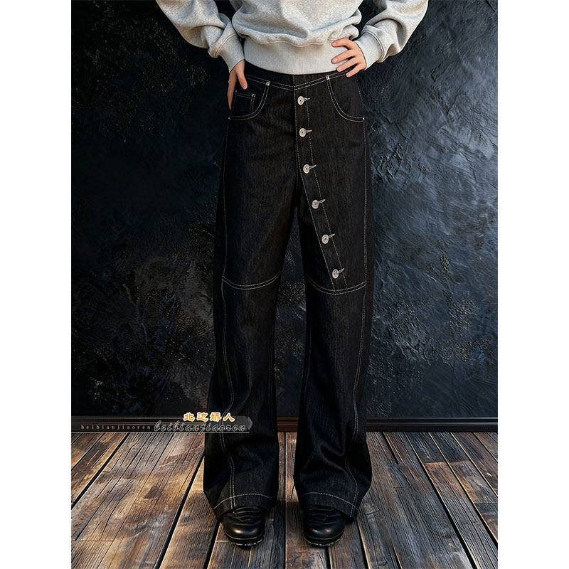 美式时尚拼接阔腿牛仔裤女2026早春松弛感宽松显瘦百搭弯刀拖地裤,女装/女士精品,大码裤装,淘宝优惠券,粉丝福利购,淘宝优惠卷
