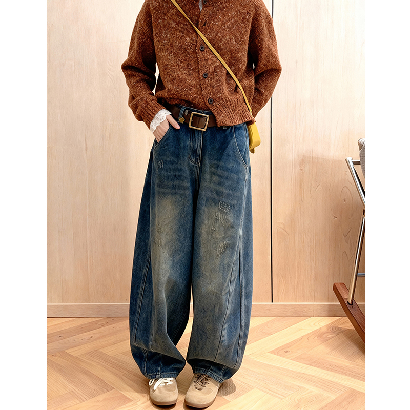 复古做旧宽松显瘦弯刀阔腿裤女20