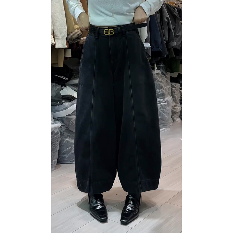 通勤时尚黑灰色无弹牛仔裤女2025