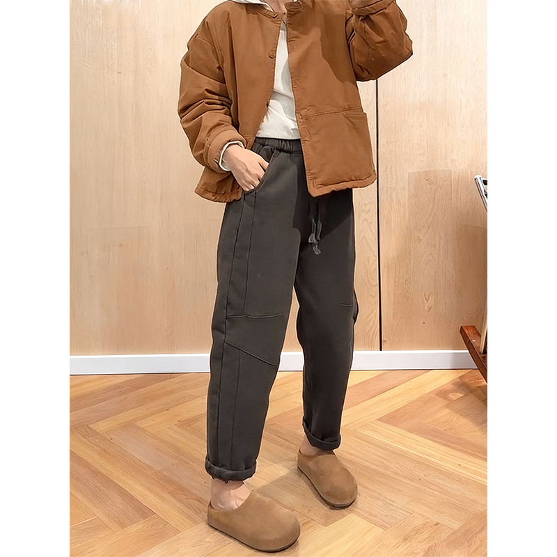 大码黑色加绒加厚休闲卫裤女2025