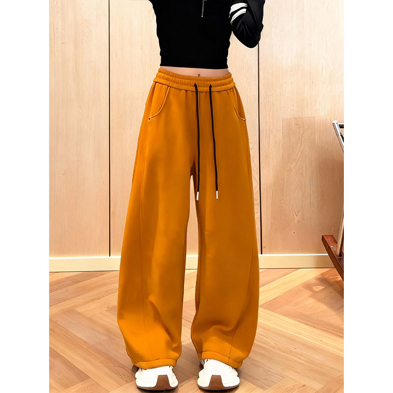 抽绳阔腿卫裤女大码宽松显瘦加厚