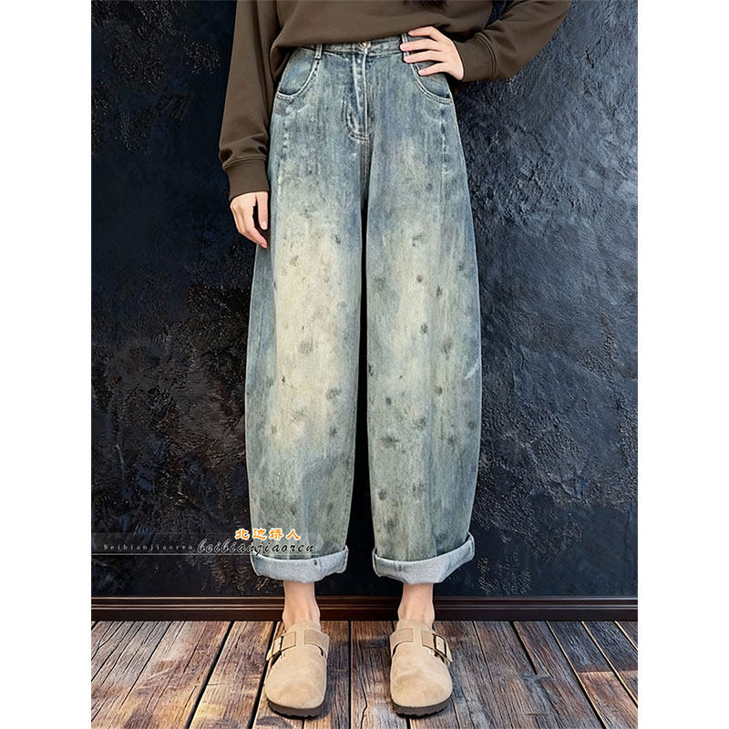 复古水洗做旧阔腿牛仔裤女2026早春大码胖mm显瘦遮肉宽松气球裤子,女装/女士精品,大码裤装,淘宝优惠券,粉丝福利购,淘宝优惠卷