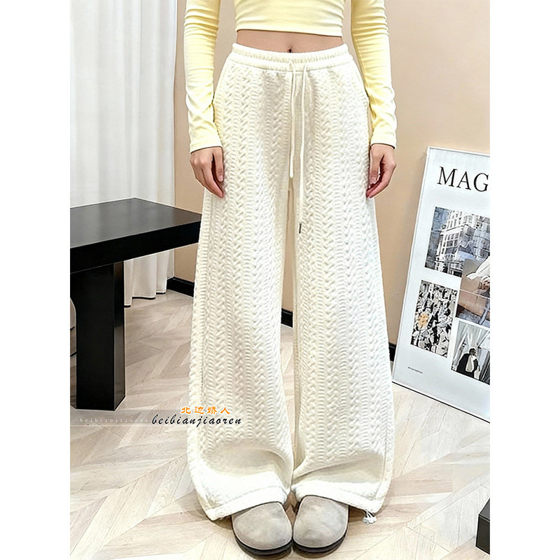 加绒慵懒风针织阔腿裤女2026春季新款抽绳松紧腰显瘦垂感休闲卫裤,女装/女士精品,大码裤装,淘宝优惠券,粉丝福利购,淘宝优惠卷