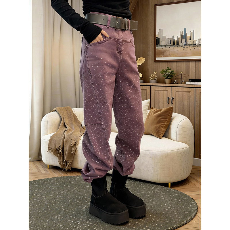 紫色韩系复古满天星牛仔裤女2026早春新款百搭显瘦小众高级弯刀裤,女装/女士精品,大码裤装,淘宝优惠券,粉丝福利购,淘宝优惠卷