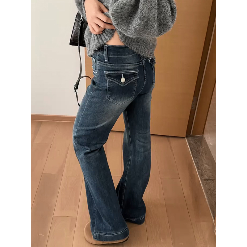 设计感口袋翻盖微喇牛仔裤女2025