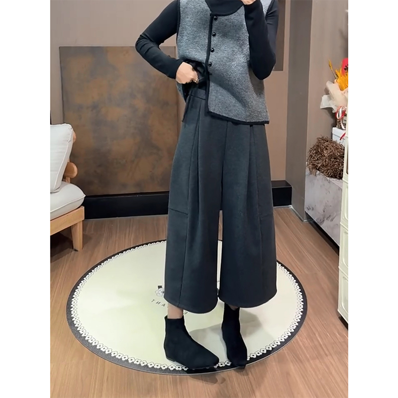 秋冬厚款斜纹呢料休闲裤女2025