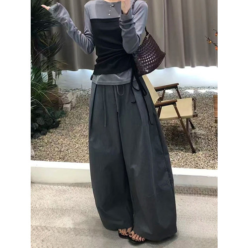 压褶高级感廓形休闲裤女2025秋