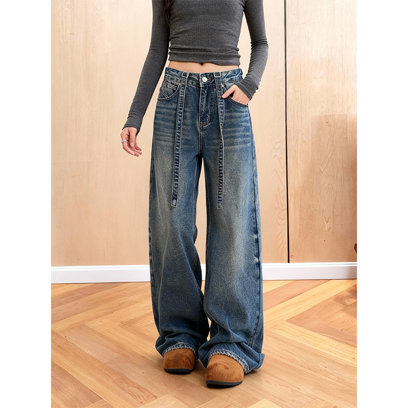 加绒加厚潮流小众美式牛仔裤女