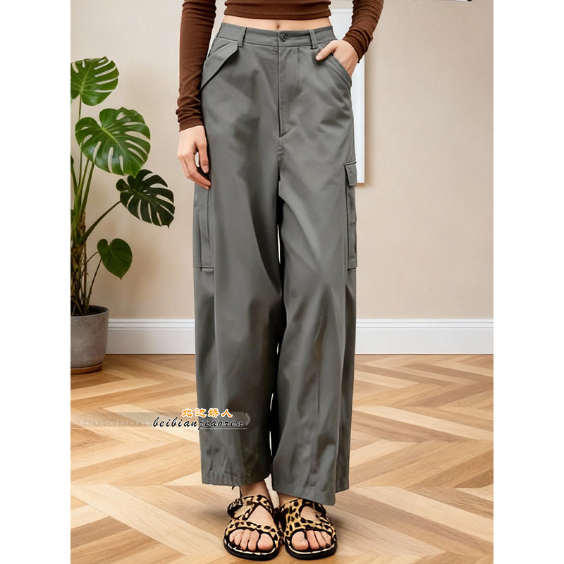 大码极简风高腰深灰色阔腿裤女2026春季新款宽松显瘦直筒休闲长裤,女装/女士精品,大码裤装,淘宝优惠券,粉丝福利购,淘宝优惠卷