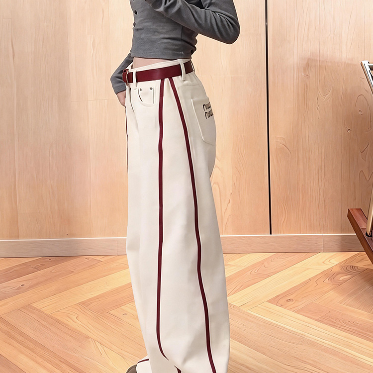 大码撞色条纹加绒阔腿牛仔裤女20