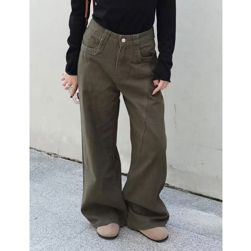 复古高腰宽松工装阔腿牛仔裤女20