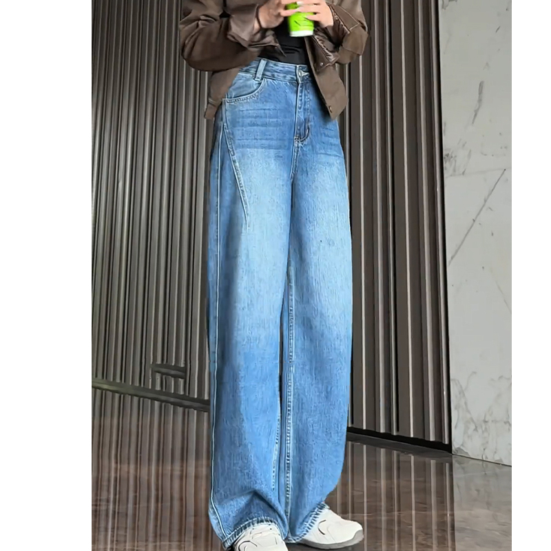 大码美式水洗弯刀牛仔裤女2025秋