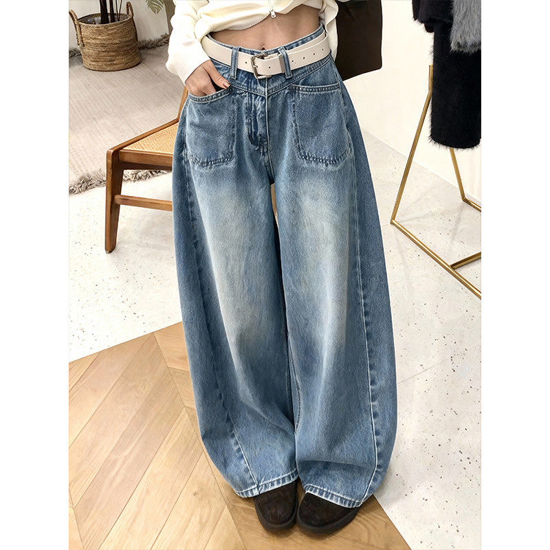 美式高腰显瘦水洗阔腿牛仔裤女2026梨形身材宽松百搭松弛感弯刀裤,女装/女士精品,大码裤装,淘宝优惠券,粉丝福利购,淘宝优惠卷