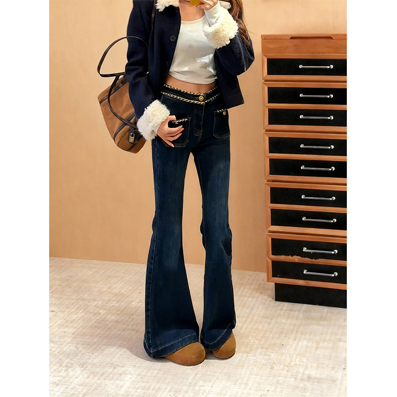 复古高腰加绒加厚微喇牛仔裤女20