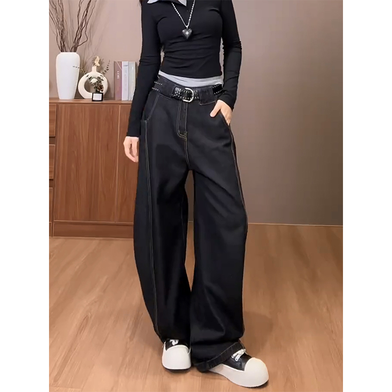黑色弯刀牛仔裤女时尚潮流百搭
