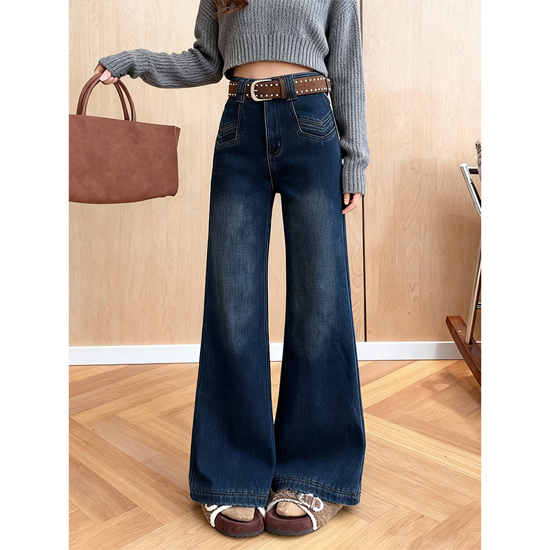 加绒加厚复古宽松微喇牛仔裤2025