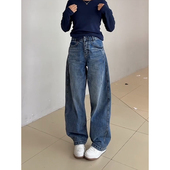 美式 宽松显瘦阔腿百搭长裤 复古高腰直筒弯刀牛仔裤 女2025秋冬新款