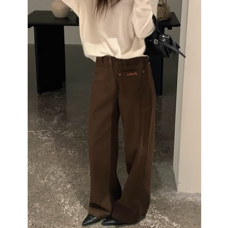 复古高腰口袋刺绣直筒牛仔裤女20