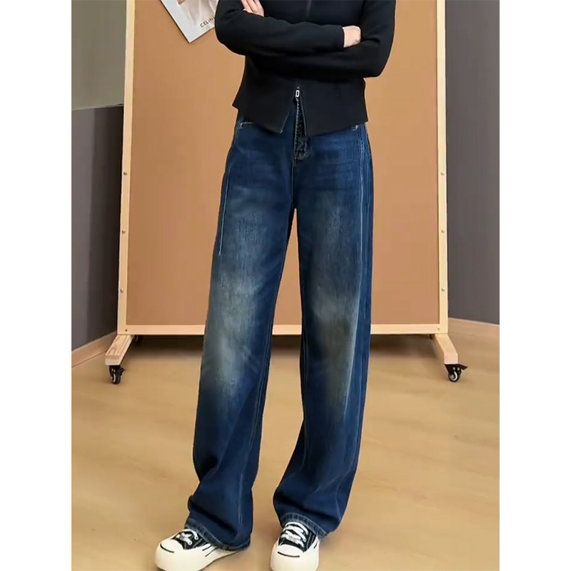 复古高腰窄版弯刀阔腿牛仔裤女20