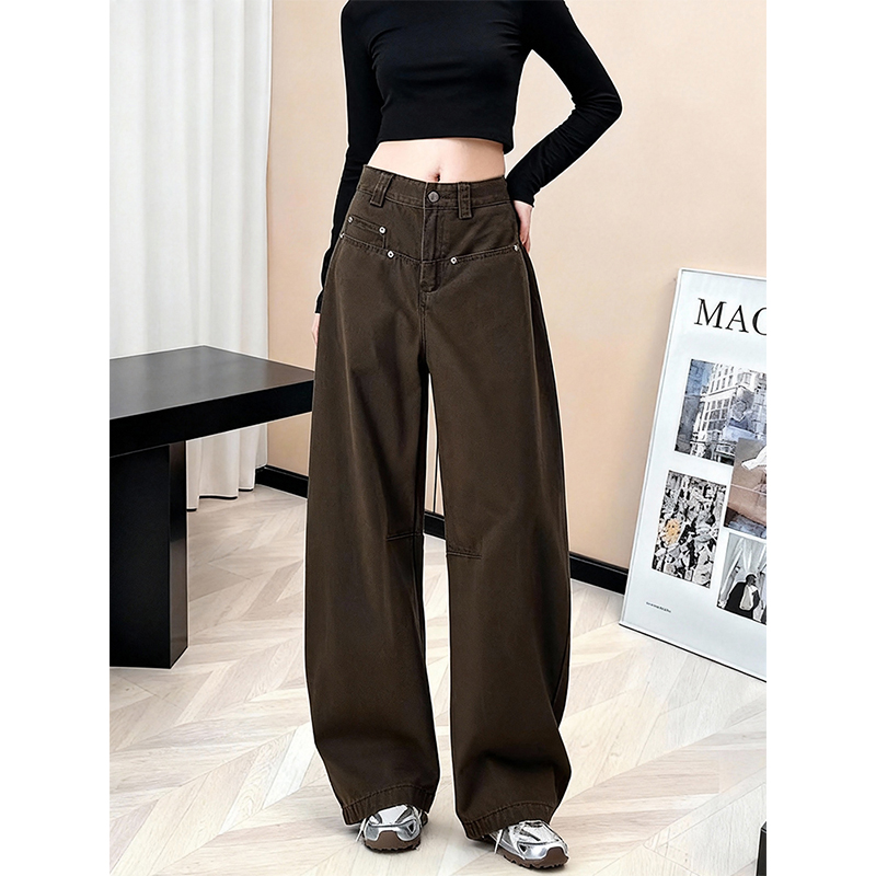 2025秋冬美式复古高腰阔腿牛仔裤