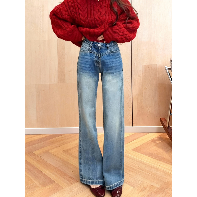 设计感时髦猫须百搭窄版牛仔裤女